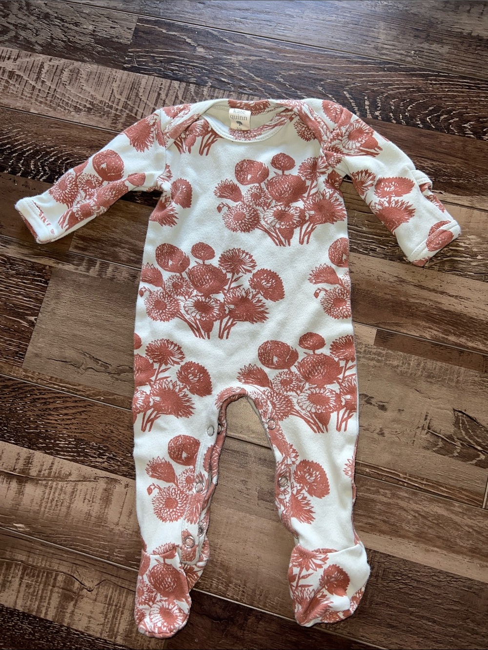 kate quinn light blue Footed One-Piece with Rust Floral Print